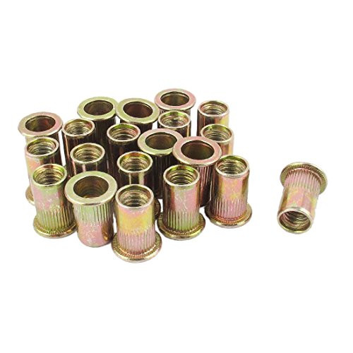 GFORTUN 30pcs Zinc Plated Bronze Tone Carbon Steel Rivet Nuts Knurled Nut Fastener Flat Head Threaded Blind Insert Nutsert Cap (5/16-18)