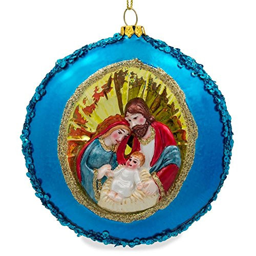 BestPysanky Nativity Scene Mouth Blown Glass Christmas Ornament 4 Inches