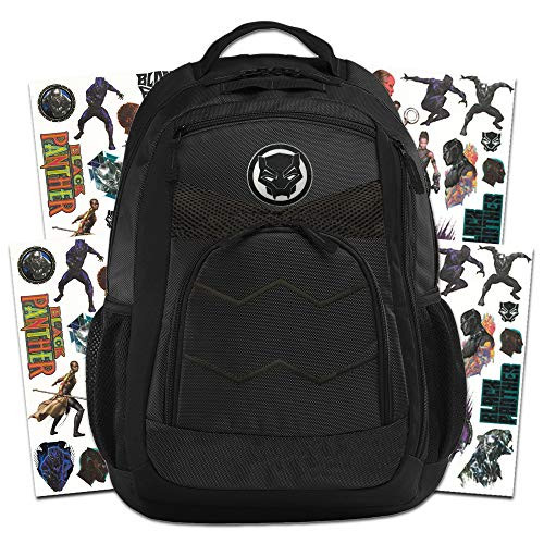 Marvel Black Panther Backpack Set -- Premium 18" Large Black Panther Backpack Featuring Logo, Durable Materials and Marvel Stickers (Black Panther School Supplies)