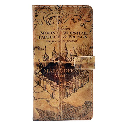 YHB iPhone 8 Plus Case, Hogwarts Marauder's Map Vintage Retro Pattern Leather Wallet Card Holder Flip Stand Case for Apple iPhone 8 Plus