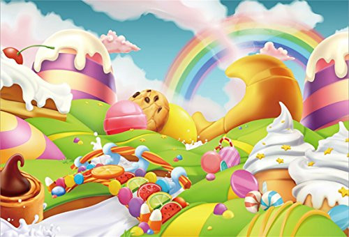 AOFOTO 5x3ft Fantasy Candy Land Landscape Background Cartoon Ice Cream Dessert Lollipop Photography Backdrop Rainbow Birthday Party Decoration Banner Photo Studio Props Kid Baby Girl Vinyl Wallpaper AOFOTO 5x3ft Fantasy Candy Land Landscape Background Cartoon Ice Cream Dessert Lollipop Photography Backdrop Rainbow Birthday Party Decoration Banner Photo Studio Props Kid Baby Girl Vinyl Wallpaper