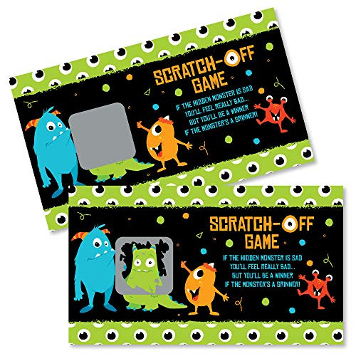 Big Dot of Happiness Monster Bash - Little Monster Birthday Party or Baby Shower Game Scratch Off Cards - 22 Count