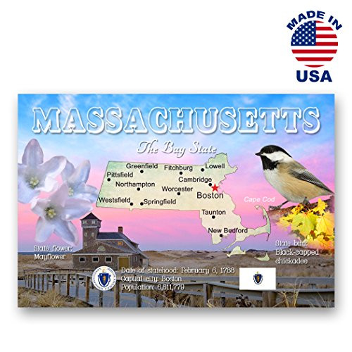 MASSACHUSETTS MAP postcard set of 20 identical postcards. MA state map post cards. Made in USA.