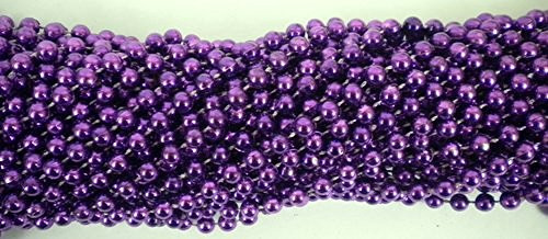 Mardi Gras beads 33 Inch 07mm Round Metallic Purple 6 Dozen (72 Necklaces)