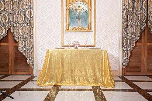PartyDelight 50"X80" Rectangle Sparkly Gold Sequin Tablecloth for Wedding, Party, Christmas Decorations