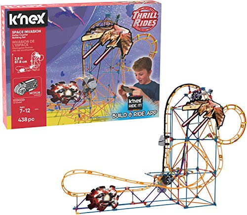 K'NEX Thrill Rides  Space Invasion Roller Coaster Building Set with Ride It! App  438Piece  Ages 7+ Building Set