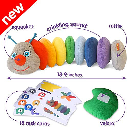 MACIK Caterpillar squeak rattle crinkle baby toy - Soft activity toy 6 month baby toys 12-18 months - Toddler toys - EDU toys for 1 year old toys learning toys for 2 year olds - Fine motor skills toys