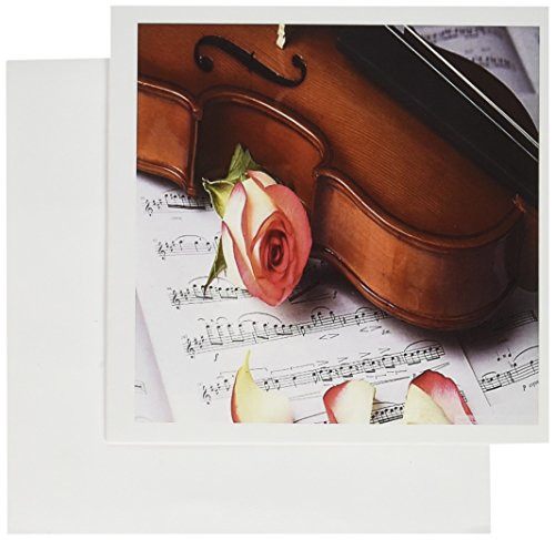 3dRose Greeting Cards, 6 x 6 Inches, Pack of 6, Print of Violin and Rose on Sheet Music (gc_194904_1)