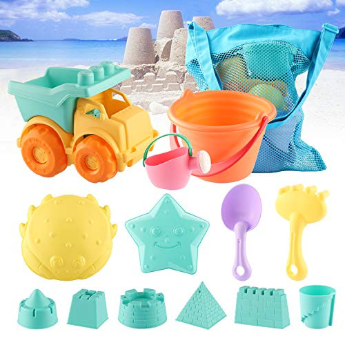 MIFXIN Beach Sand Toys Set for Kids Toddlers 14Pcs Beach Toy Set with Truck Bucket Watering Can Shovels Rakes Sand Castle Molds Mesh Bag Soft Plastic MIFXIN Beach Sand Toys Set for Kids Toddlers 14Pcs Beach Toy Set with Truck Bucket Watering Can Shovels Rakes Sand Castle Molds Mesh Bag Soft Plastic