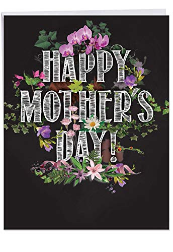 Chalk and Roses - Classic Mothers Day Card From All of Us (8.5 x 11 Inch) - Watercolor Painted Flowers Greeting Card with Envelope - Creative Mothers Day Notecard From All of Us J2358FMDG-US