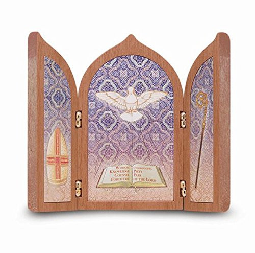 Gold Embossed Catholic Confirmation Standing Folding Triptych, 5 Inch