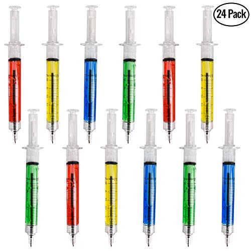 Syringe Pens - (Bulk Pack of 24) Retractable Fun Multi Color Novelty Pen for Nurses, Nursing Student School Supplies, Birthdays and Party Favor Gifts by Bedwina