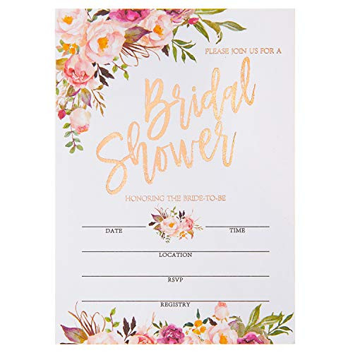 Crisky Rose Gold Foil Bridal Shower Invitation with Envelopes, Bridal Shower Invite, Wedding Shower Invitations, Package of 25