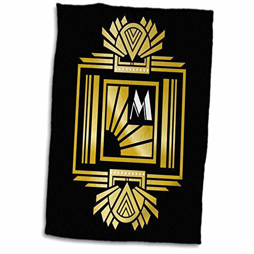 3D Rose Art Deco Monogram Letter M-Gold Effect and White On Black Background Hand Towel 15" x 22" Multicolor 3D Rose Art Deco Monogram Letter M-Gold Effect and White On Black Background Hand Towel 15" x 22" Multicolor