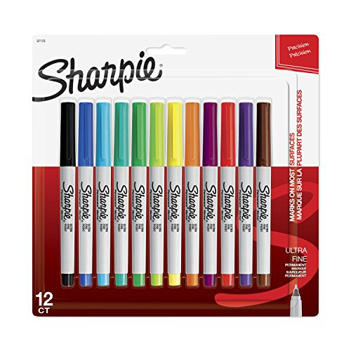 Sharpie 37175 Permanent Markers, Ultra-Fine Point, Assorted Colors, 12 Pack