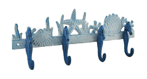 Blue and White Seahorses Sea Life Cast Iron Wall Hook