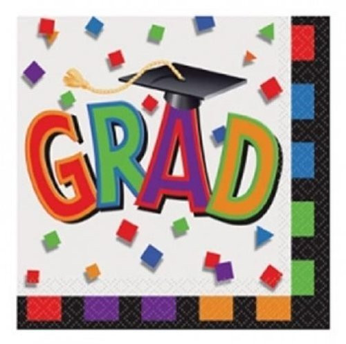 Unique Industries Grad Caps Beverage Napkins Multicolor Congrats Parties Celebrations 16 Ct