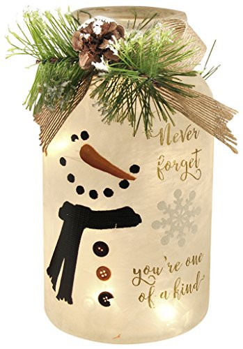 Blossom Bucket 178-38332 Snowman Lighted Glass Jar Home Decor