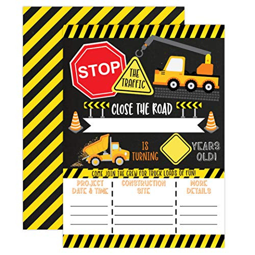 Construction Boy Birthday Invitations, Dump Truck Party Invites, 20 invitations and envelopes