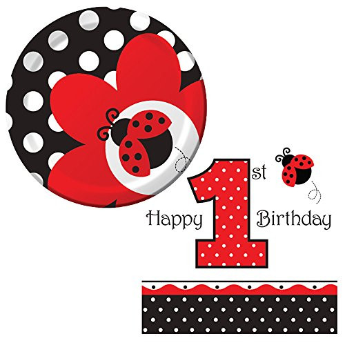 Ladybug Fancy Birthday Party Supplies Pack 16 Guests | 16 Paper Dessert Plates and 16 Paper Beverage Napkins | Adorable 1st Birthday Ladybug Paper Plates and Napkins Kids Birthday Party Bundle