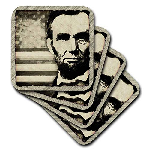 3dRose cst_52683_1 Abraham Lincoln-President Abraham Lincoln with American Flag in Sepia Tone Colors-Soft Coasters, Set of 4