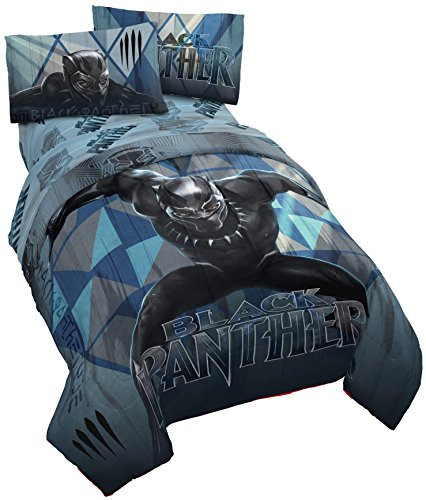 Jay Franco Marvel Black Panther Blue Tribe Twin Comforter - Super Soft Kids Reversible Bedding - Fade Resistant Polyester Microfiber Fill (Official Marvel Product)