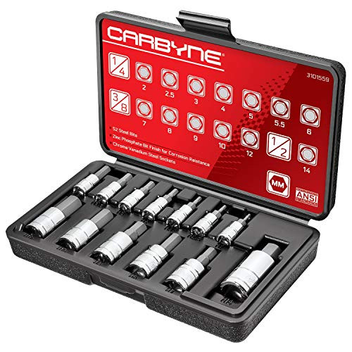 CARBYNE Hex Bit Socket Set, S2 Steel | 13-Piece Set | Metric 2mm - 12mm