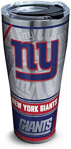 Tervis 1266671 NFL New York Giants Edge Stainless Steel Tumbler with Clear and Black Hammer Lid 30oz, Silver