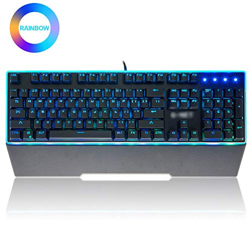 CHONCHOW Gaming RGB LED Keyboard with Wrist Rest and Mechanical Switch Electric Response 26 Keys Anti-ghosting USB Wired Backlit Keyboard Compatible with PC PS4 Mac Xbox - Black
