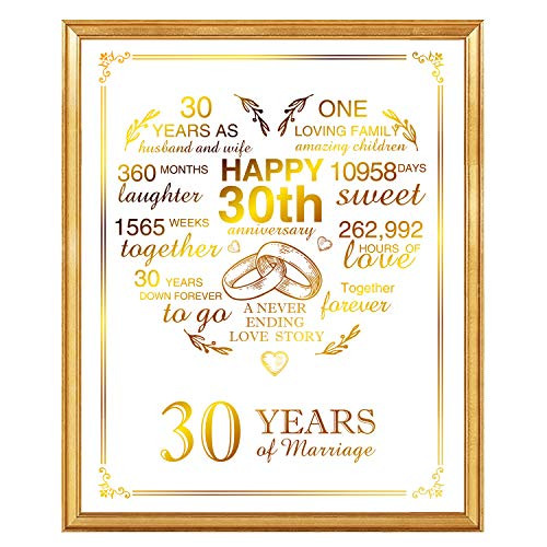 30th Anniversary Real Gold Print, 30 Years Wedding Anniversary for Women Or Men, 30th Anniversary for Couple, 8 x 10 Unframed