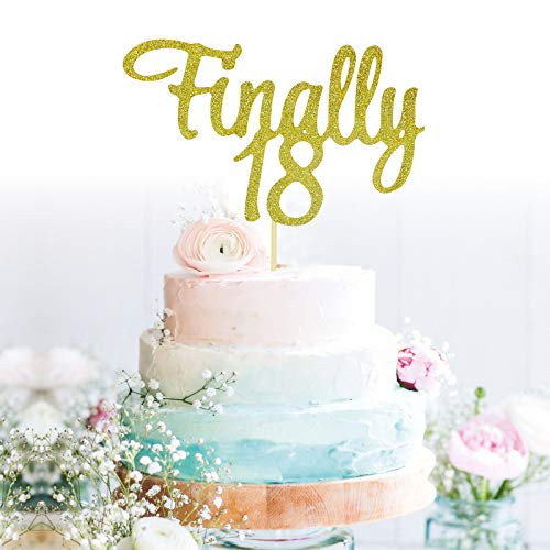 GrantParty Glitter Gold Finally 18 Anniversary Cake Topper Eighteen Cake Topper l 18th Birthday Cake Topper l Finally 18 Birthday Cake Topper l 18th Cake Topper