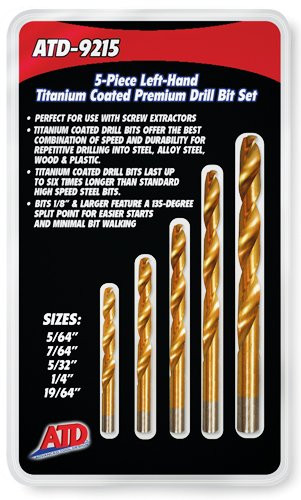 ATD Tools 9215 Left-Handed Titanium Coated HSS Drill Bit Set - 5 Piece