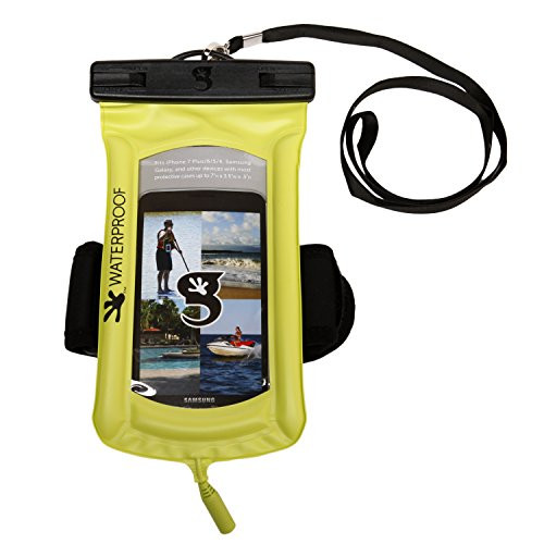 geckobrands Float Phone Dry Bag with Audio Cord & Arm Band- Bright Green