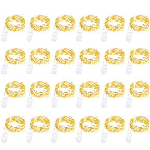 LEDIKON 24 Pack Led Fairy Lights Battery Operated Mini String Lights,7.2Ft 20LEDs Waterproof Silver Wire Warm White Firefly Lights for Wedding Party Mason Jars Christmas Decorations