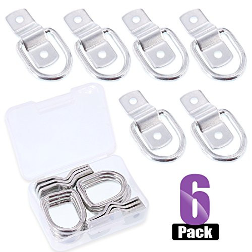 Swpeet 6 Pack Zinc Stainless Steel D Ring Tie Down Anchors, 1/4" Strong Steel Tie Down Anchors for Loads on Trucks, Trailers, Boats, RV Campers, Vans, Heavy Duty Tie Down Ring with Mounting Bracket