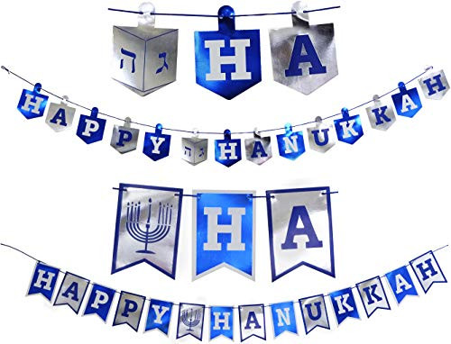 Happy Hanukkah Banner Chanukah Decorations, 2 Hannukah Banners - 5 Feet In Length Happy Hanukkah Banner Chanukah Decorations, 2 Hannukah Banners - 5 Feet In Length