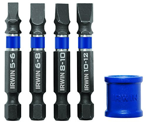 IRWIN Tools IMPACT Performance Series Screwdriver Power Bits, Assorted Slotted, 2-inch length, 5-Piece Set with Magnetic Screw Hold Attachment (1903762)