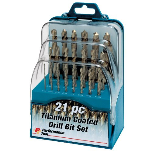 Performance Tool  W9016 21-Piece Titanium Coated High Speed Drill Bit Set