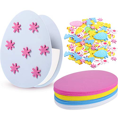 Chuangdi 16 Pieces Foam Easter Eggs 80 Pieces Easter Shapes Adhesive Colored Egg Card Blanks for Children to Decorate for Easter