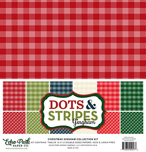 Echo Park Paper Company GH18047 Christmas Gingham Collection Kit Paper, Red/Green/Tan/Cream/Navy/Black