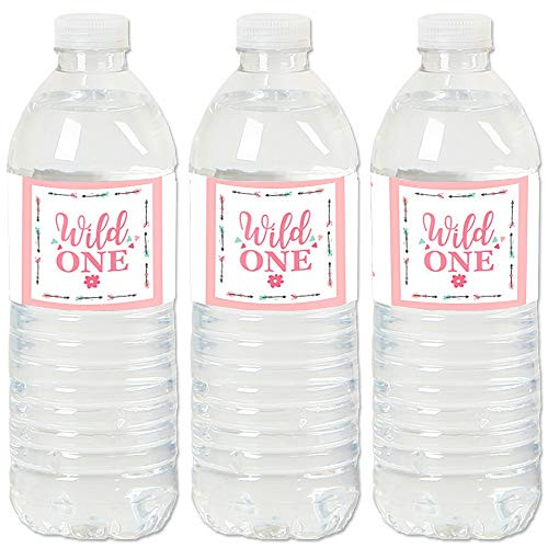 She's a Wild One - Boho Floral 1st Birthday Party Water Bottle Sticker Labels - Set of 20