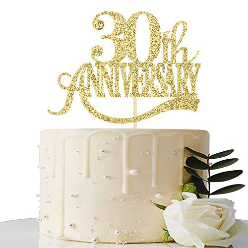 Gold Glitter 30th Anniversary Cake Topper - for 30th Wedding Anniversary / 30th Anniversary Party / 30th Birthday Party Decorations