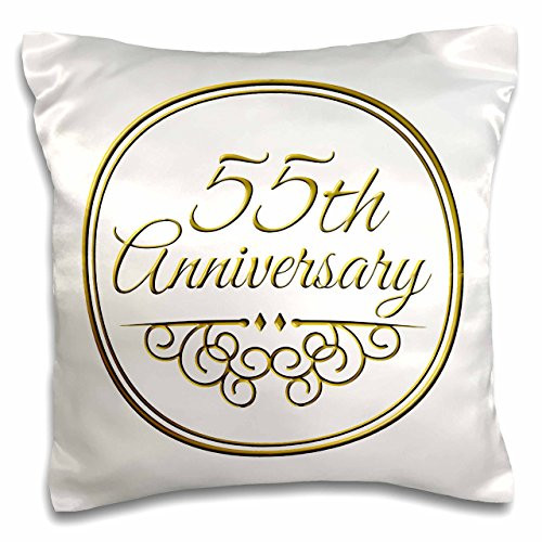 3dRose pc_154497_1 55th Gold Text for Celebrating Wedding Anniversaries - 55 Years Married Together - Pillow Case, 16 by 16"