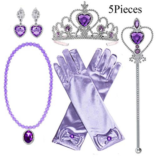 Yosbabe Princess Elsa Belle Sofia Dress up Accessories 5 Gifts Set for Girls Gloves Tiara Crown Necklace Wand Earrings
