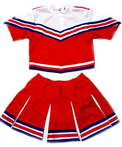 Girls' Cheerleader Cheerleading Outfit Uniform Costume Cosplay sleeves Red/White/Blue (M / 5-8)