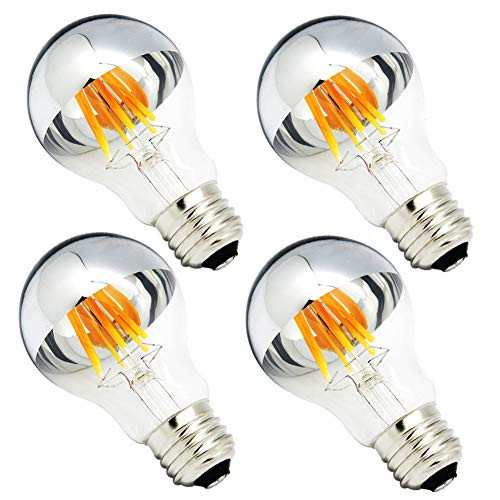 Half Chrome Light Bulb 6W (60 Watt Equivalent) Dimmable A19 A Shape 2700K Warm White Decorative LED Edison Bulb Sliver Tipped Mirror Light Bulb E26 Base Pack of 4