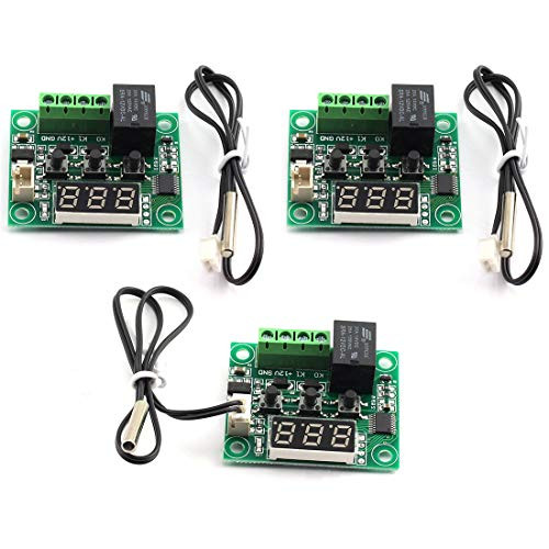 DZS Elec 3pcs XH-W1209 Micro Temperature Controller Switch DC 12V LED Digital Heating/Cooling Temp Thermostat Relay Module -50 to 110 Degree 10A with Waterproof Sensor Probe