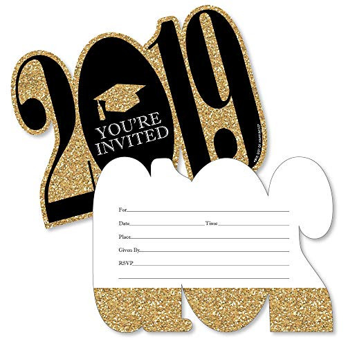 Gold - Tassel Worth The Hassle - 2019 Shaped Fill-In Invitations - Graduation Party Invitation Cards with Envelopes - Set of 12