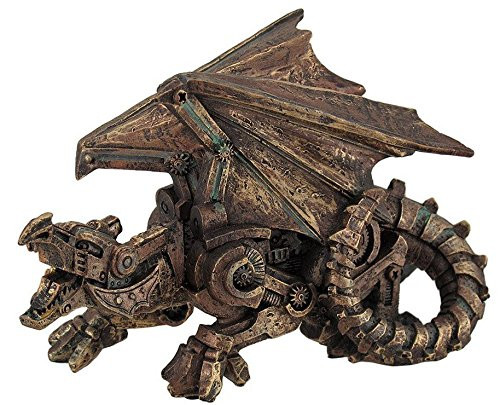 Ebros Roaring Steampunk Copper Skinned Robotic Cyborg Winged Dragon Figurine Statue Made of Resin Awesome Gift for Sci-fi Lovers Dragon Enthusiasts