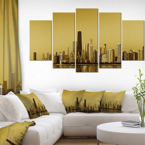 Designart Chicago Gold Coast with Skyscrapers-Cityscape Canvas print-60x32 5 Piece-PT10097-373, 60x32-5 Panels Diamond Shape